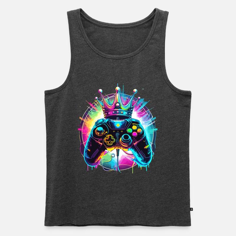 Gaming Controller mit Krone - Männer Premium Bio Tank Top - Anthrazit meliert