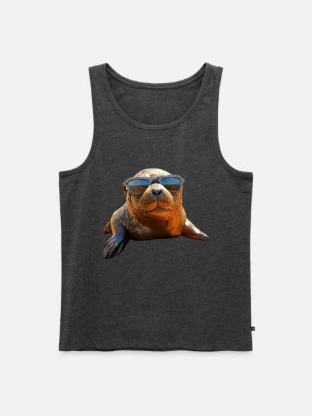 Robbe mit Sonnenbrille Seehund Walross Süße Robben - Männer Premium Bio Tank Top - Anthrazit meliert