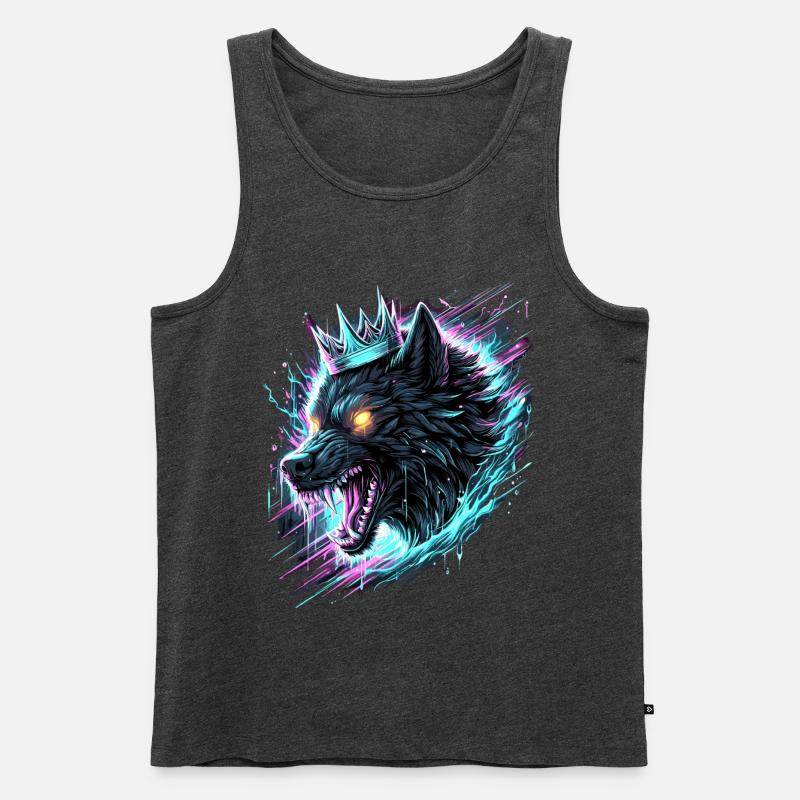 Königlicher Wolf Synthwave - Männer Premium Bio Tank Top - Anthrazit meliert