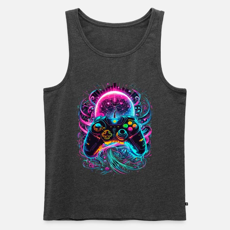 Synthwave Cyberpunk Gaming Controller - Männer Premium Bio Tank Top - Anthrazit meliert