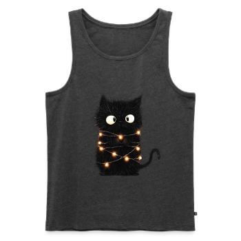 Lustige Lichterkette Katze Weihnachtsbaum Geschenk - Männer Premium Bio Tank Top - Anthrazit meliert - Vorne - Michal (187cm)