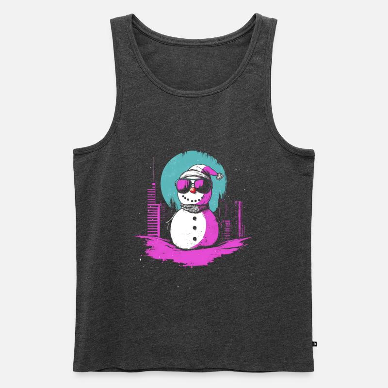 Retro Schneemann Retrowave Synthwave Geschenk - Männer Premium Bio Tank Top - Anthrazit meliert