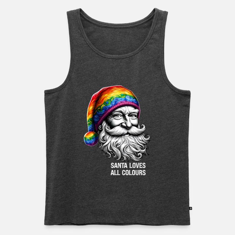 Lebendiger Weihnachtsmann mit Regenbogenhut - Männer Premium Bio Tank Top - Anthrazit meliert