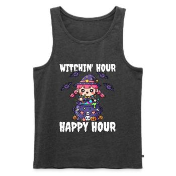 WITCHIN' HOUR HAPPY HOUR - HEXE HALLOWEEN - Männer Premium Bio Tank Top - Anthrazit meliert - Vorne - Michal (187cm)