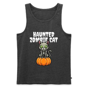 HAUNTED_ZOMBIE_CAT - Männer Premium Bio Tank Top - Anthrazit meliert - Vorne - Michal (187cm)