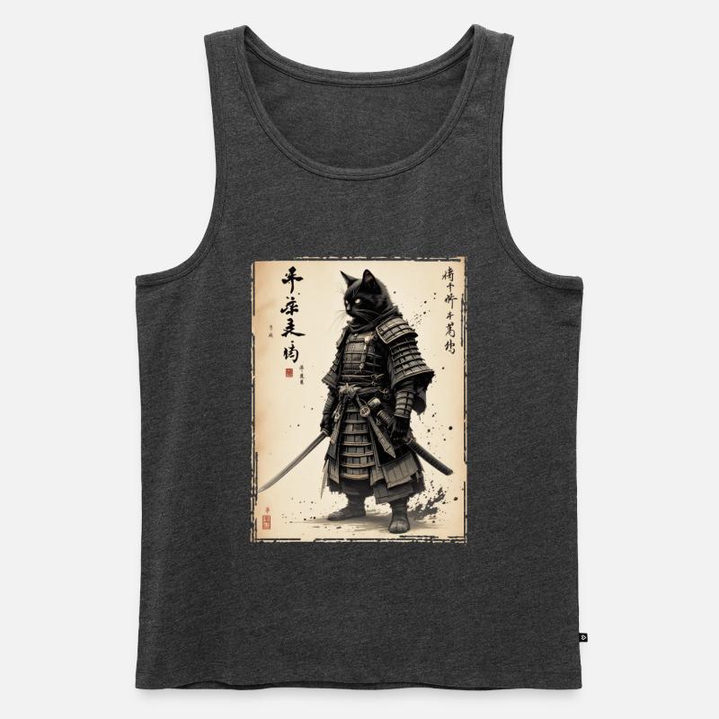 Samurai Katze, Japanischer Krieger & Kämpfer - Männer Premium Bio Tank Top - Anthrazit meliert