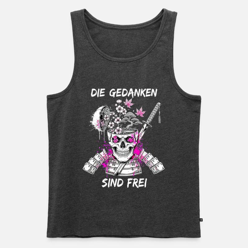 Kriegerischer Totenkopf Samurai - Männer Premium Bio Tank Top - Anthrazit meliert