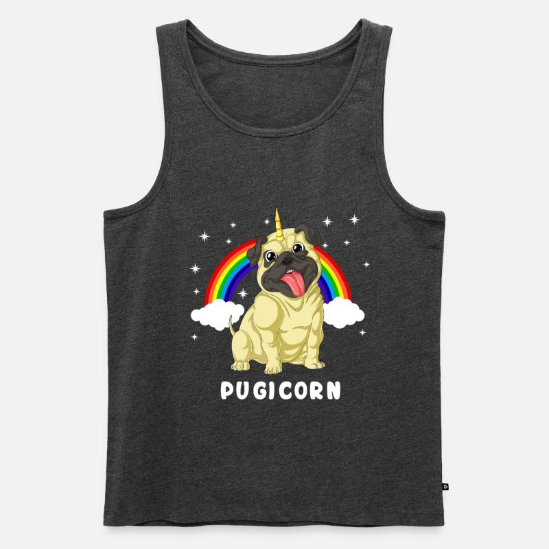 Mops Einhorn - Männer Premium Bio Tank Top - Anthrazit meliert