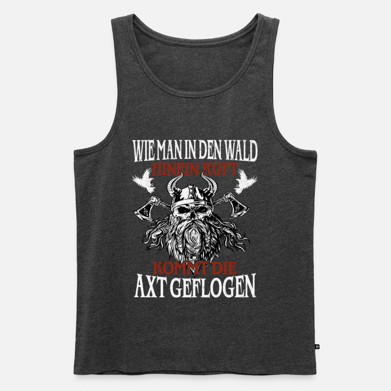 Waldruf und Axt – Viking Spruch - Männer Premium Bio Tank Top - Anthrazit meliert