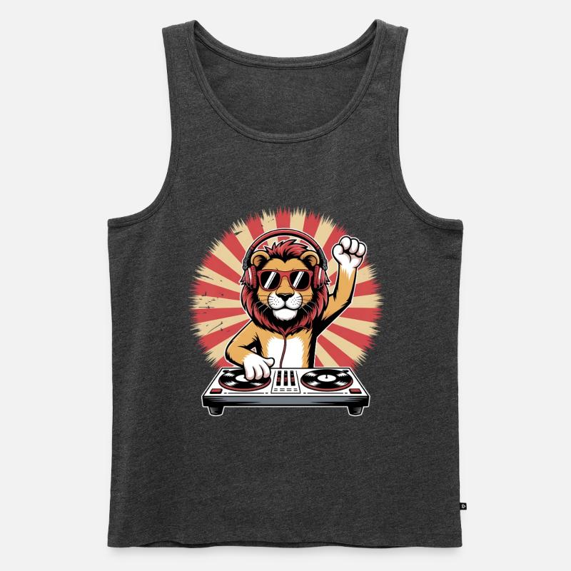 Löwen DJ mit Kopfhörern - Männer Premium Bio Tank Top - Anthrazit meliert