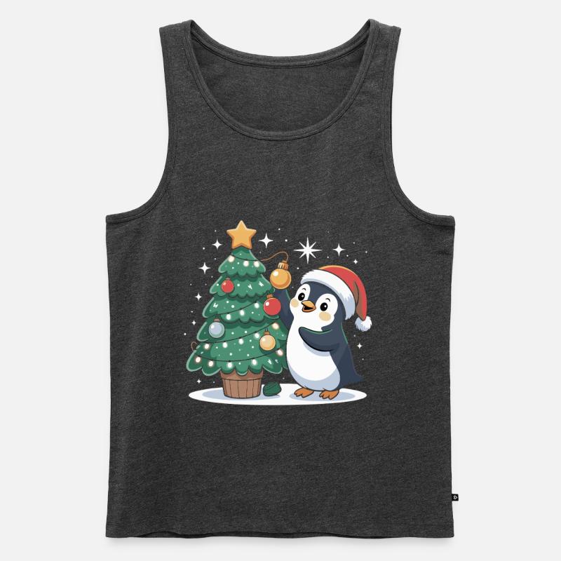 Pinguin schmückt Weihnachtsbaum - Männer Premium Bio Tank Top - Anthrazit meliert