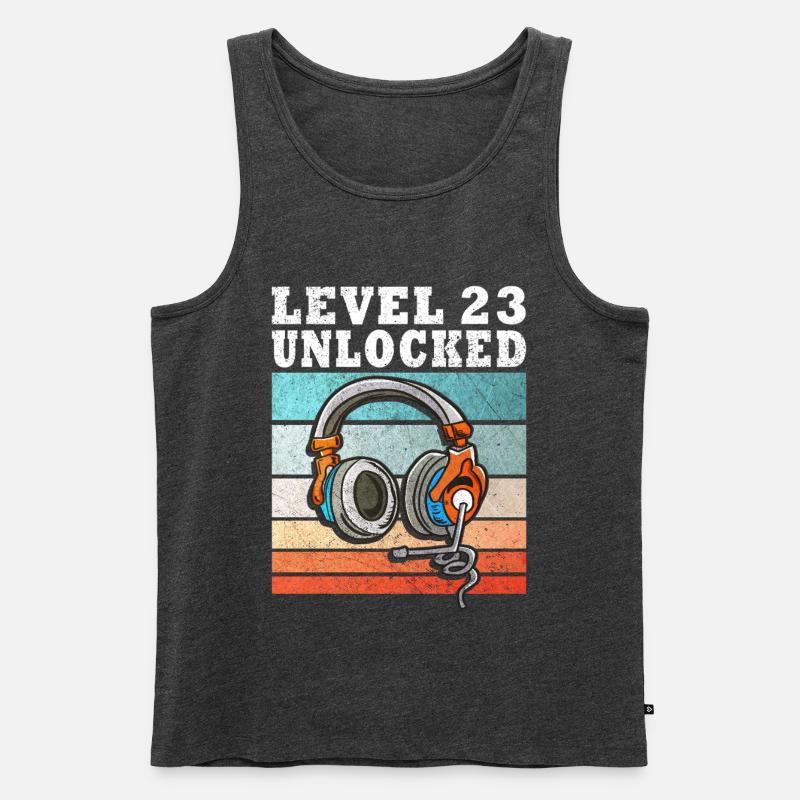 Level 23 Unlocked mit Kopfhörern - Männer Premium Bio Tank Top - Anthrazit meliert