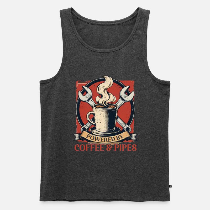 Rohrleger Powered By Coffee & Pipes - Männer Premium Bio Tank Top - Anthrazit meliert