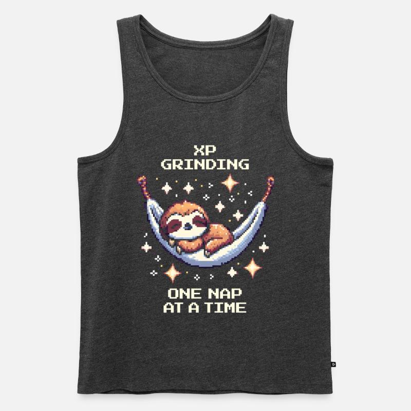 XP grinden mit Nickerchen | Faultier - Männer Premium Bio Tank Top - Anthrazit meliert