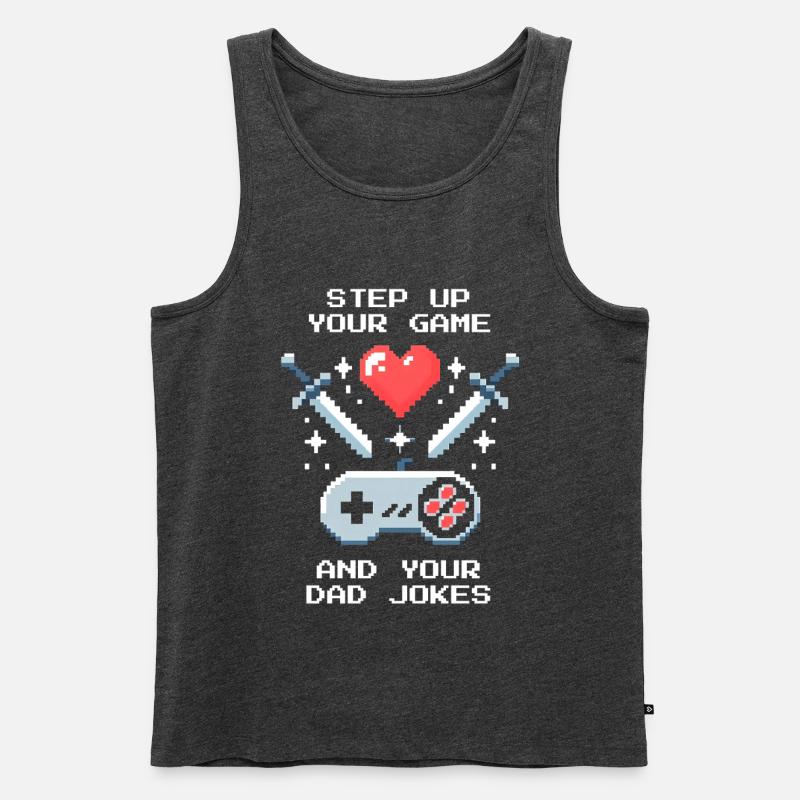Level up & Papa-Witze | Bonuspapa Patchwork - Männer Premium Bio Tank Top - Anthrazit meliert