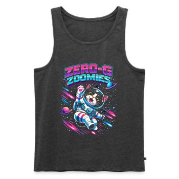 Null-G Zoomies | Humour spatial Astro Cat - Débardeur bio Premium Homme - anthracite chiné - Devant - AI Model Male 178 light (178cm)