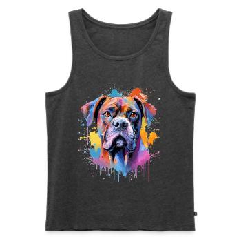 Bunte Splash Art Boxer-Hund - Männer Premium Bio Tank Top - Anthrazit meliert - Vorne - Michal (187cm)