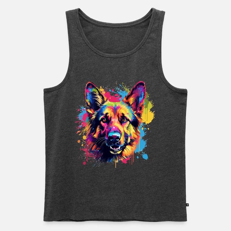 Deutscher Schäferhund Spritzkunst bunt - Männer Premium Bio Tank Top - Anthrazit meliert