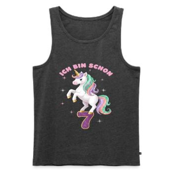 7. Geburtstag Einhorn Mädchen Ich bin schon 7 - Männer Premium Bio Tank Top - Anthrazit meliert - Vorne - Michal (187cm)