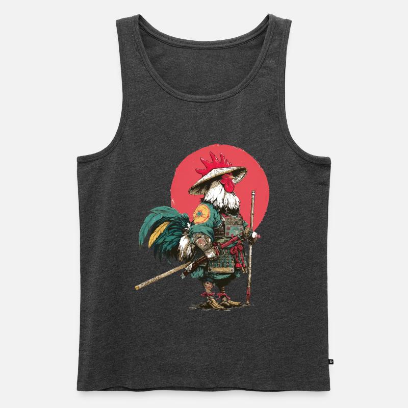 Hahn-Samurai in Rüstung - Männer Premium Bio Tank Top - Anthrazit meliert