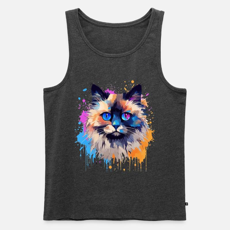 Bunte Birman-Katzengesicht-Splash-Kunst - Männer Premium Bio Tank Top - Anthrazit meliert