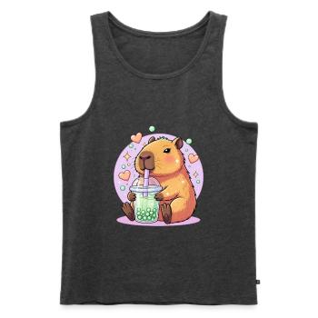 Kawaii Boba-Haustier mit Herz - Männer Premium Bio Tank Top - Anthrazit meliert - Vorne - Michal (187cm)