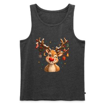 Vintage Christmas Reindeer, Cute Retro Reindeer - Männer Premium Bio Tank Top - Anthrazit meliert - Vorne - Michal (187cm)