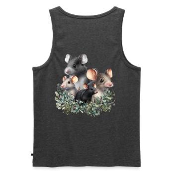 Waldmäuse im Blätterkranz - Männer Premium Bio Tank Top - Anthrazit meliert - Hinten - AI Model Male 178 light (178cm)