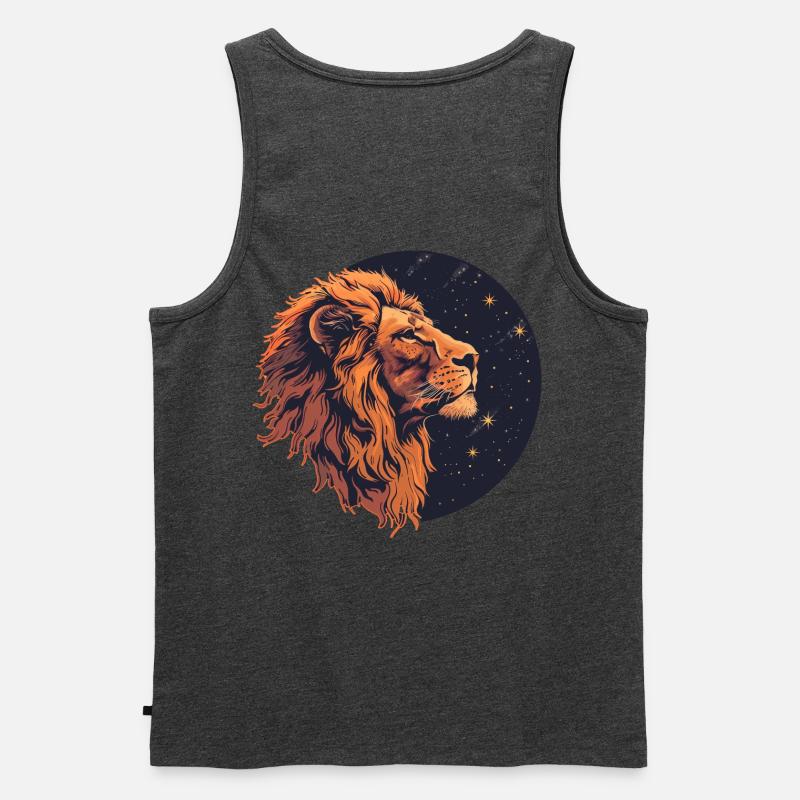 Löwe mit Sternenhimmel - Männer Premium Bio Tank Top - Anthrazit meliert
