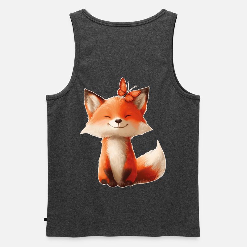 Fuchs mit Schmetterling - Männer Premium Bio Tank Top - Anthrazit meliert