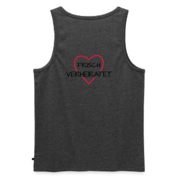 Frisch verheiratet Herz Hochzeit Hochzeitsreise - Männer Premium Bio Tank Top - Anthrazit meliert - Hinten - AI Model Male 178 light (178cm)
