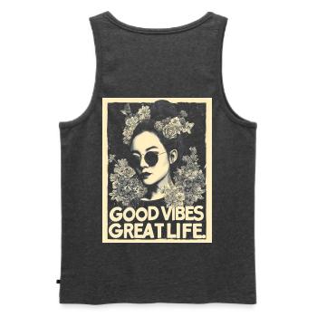 Vibes great Life tattoo - Men's Premium Organic Tank Top - heather anthracite - Back - AI Model Male 178 light (178cm)