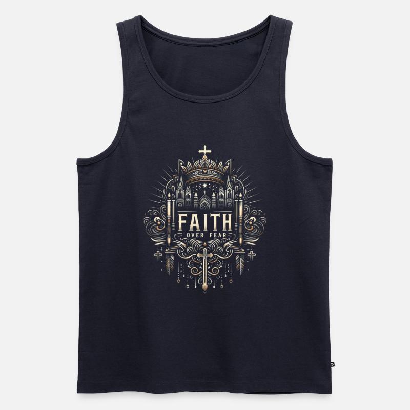 Glaube über Angst – Gothic Krone - Männer Premium Bio Tank Top - Navy
