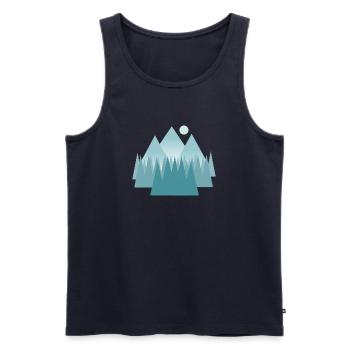 Astral mountain landscape in blue tones - Men's Premium Organic Tank Top - navy - Front - AI Model Male 178 light (178cm)