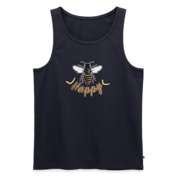 Abeille heureuse avec l’inscription « Happy » - Débardeur bio Premium Homme - bleu marine - Devant - Michal (187cm)