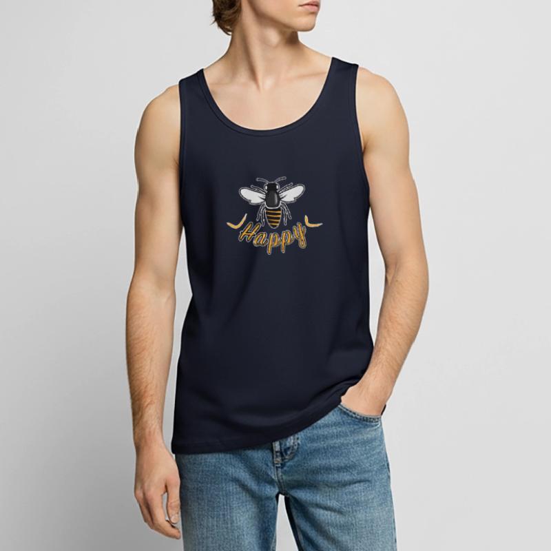 Abeille heureuse avec l’inscription « Happy » Débardeur bio Premium Homme