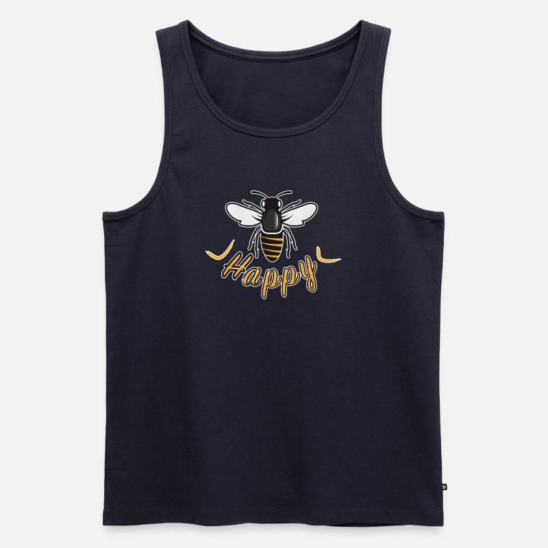 Happy bee with 'Happy' lettering - Men's Premium Organic Tank Top - navy