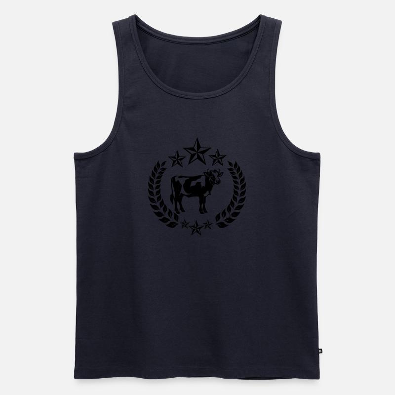 Kuh im Lorbeerkranz mit Sternen - Männer Premium Bio Tank Top - Navy