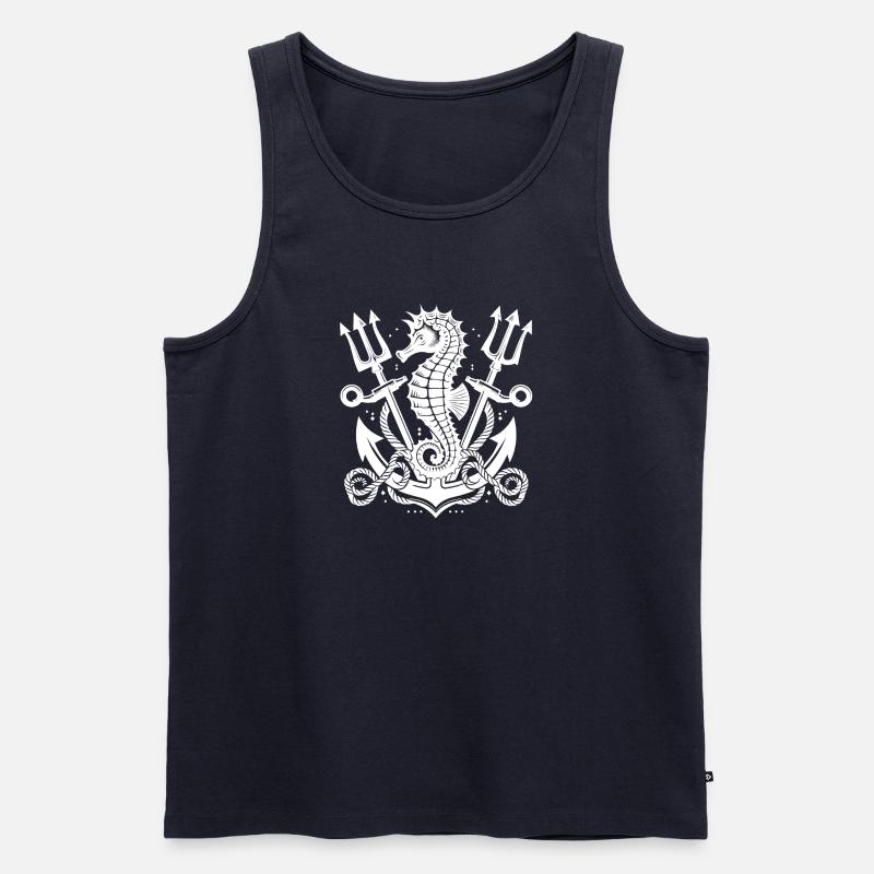 Seepferdchen mit Anker und Dreizack - Männer Premium Bio Tank Top - Navy