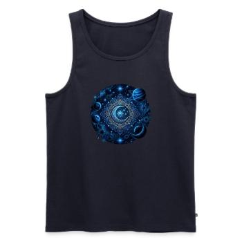 Planètes spatiales Galaxies Étoiles Lunes - Débardeur bio Premium Homme - bleu marine - Devant - AI Model Male 178 light (178cm)