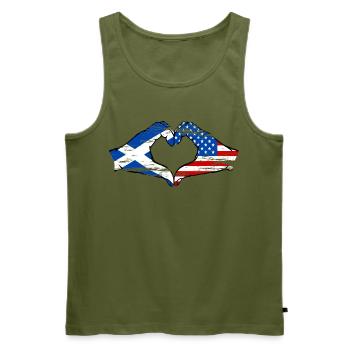 Ecosse USA Drapeau Mains Coeur Forme D’occasion - Débardeur bio Premium Homme - kaki - Devant - Michal (187cm)