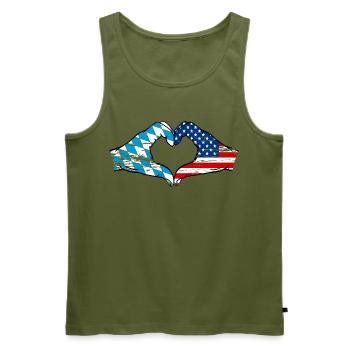 Bavière, USA, Drapeau, Mains, Forme de coeur Utilisé - Débardeur bio Premium Homme - kaki - Devant - Michal (187cm)