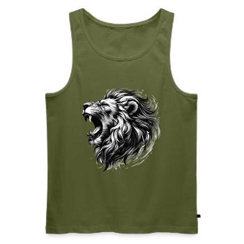 Lion Roars Strength Black and White Lion Head Gift - Men's Premium Organic Tank Top - khaki - Front - Michal (187cm)
