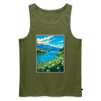 Azurblauer Lake Vista mit Wildblumen - Männer Premium Bio Tank Top - Khaki - Vorne - Michal (187cm)