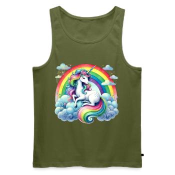 Rainbow Unicorn on Clouds - Men's Premium Organic Tank Top - khaki - Front - Michal (187cm)