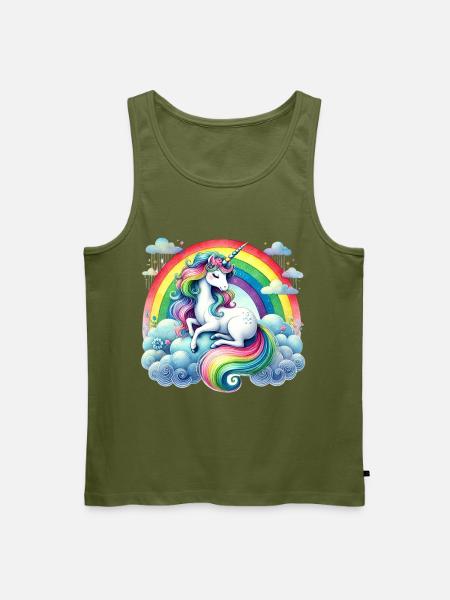 Regenbogen-Einhorn auf Wolken - Männer Premium Bio Tank Top - Khaki