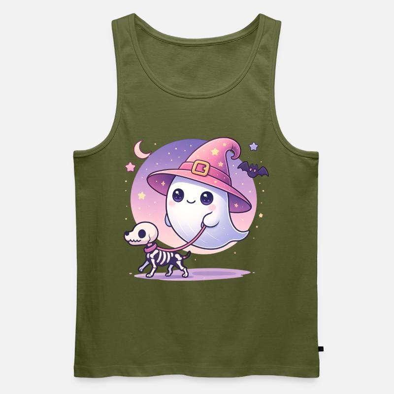 Pinker Hexen‑Geist mit Skelett‑Hund – Halloween - Männer Premium Bio Tank Top - Khaki