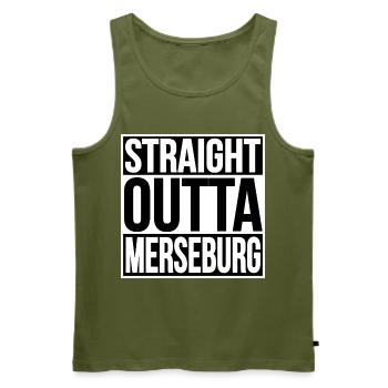 STRAIGHT OUTTA MERSEBURG - Men's Premium Organic Tank Top - khaki - Front - Michal (187cm)