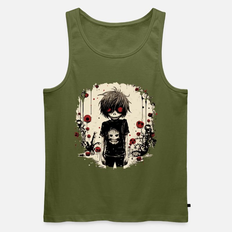 Red-Eyed Skull Kid – Emo Comic Design - Männer Premium Bio Tank Top - Khaki