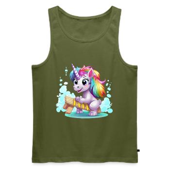 Rainbow Unicorn Sleigh - Men's Premium Organic Tank Top - khaki - Front - Michal (187cm)
